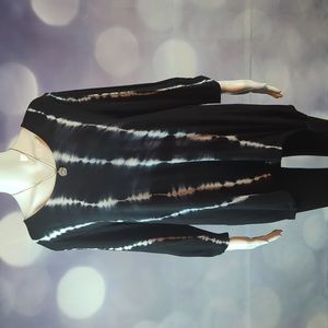 Onque Casual Black & White Striped Tie Dye Long Sleeve Top Size XL